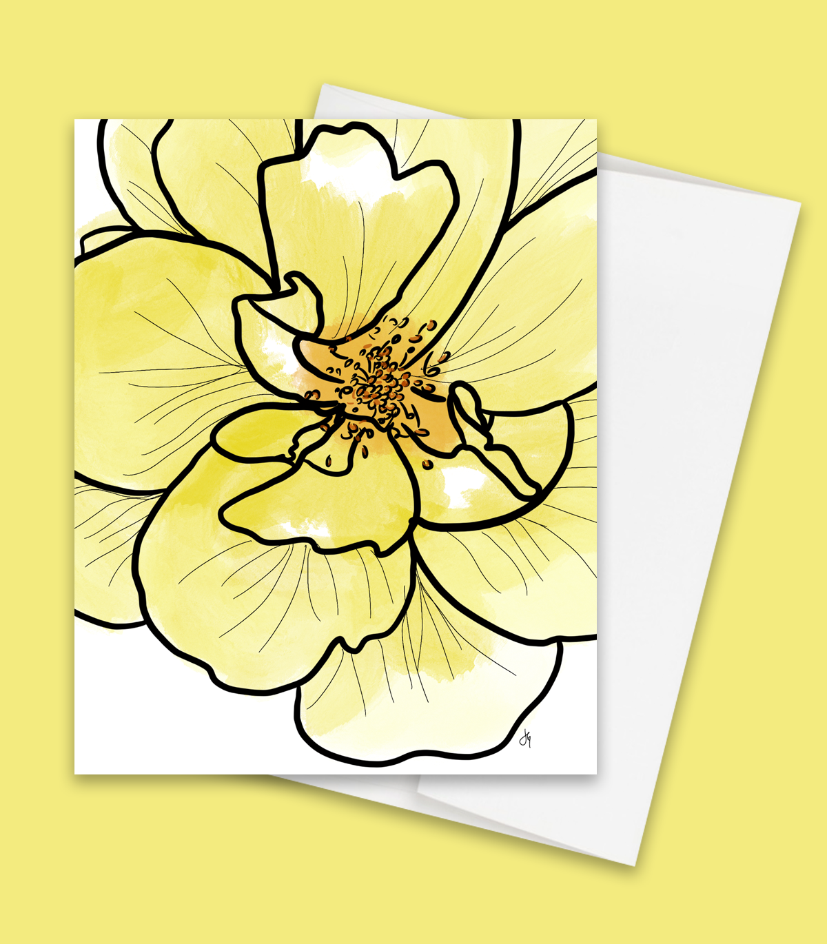 greeting card with a yellow rose, blank inside