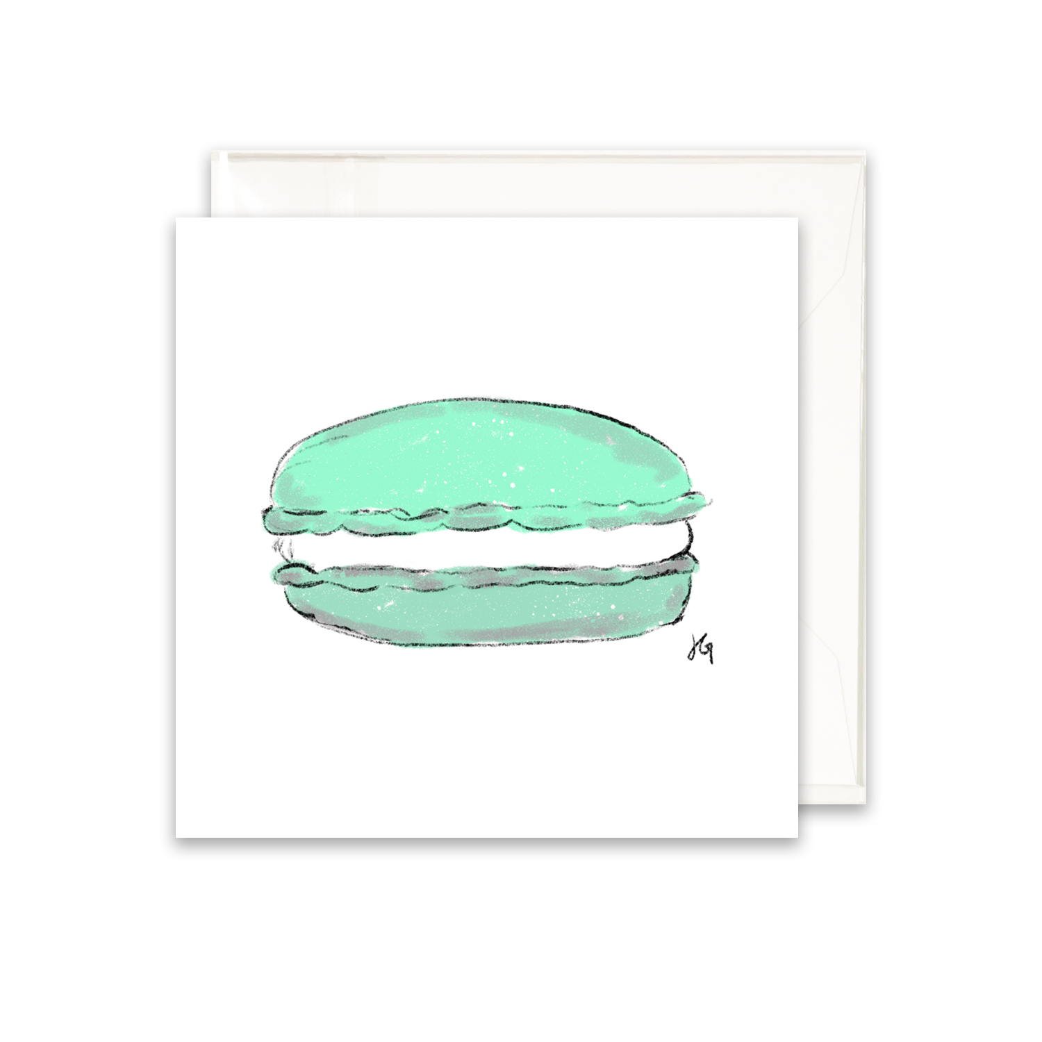 single enclosure card that has a mint macaron on the front. Blank inside.