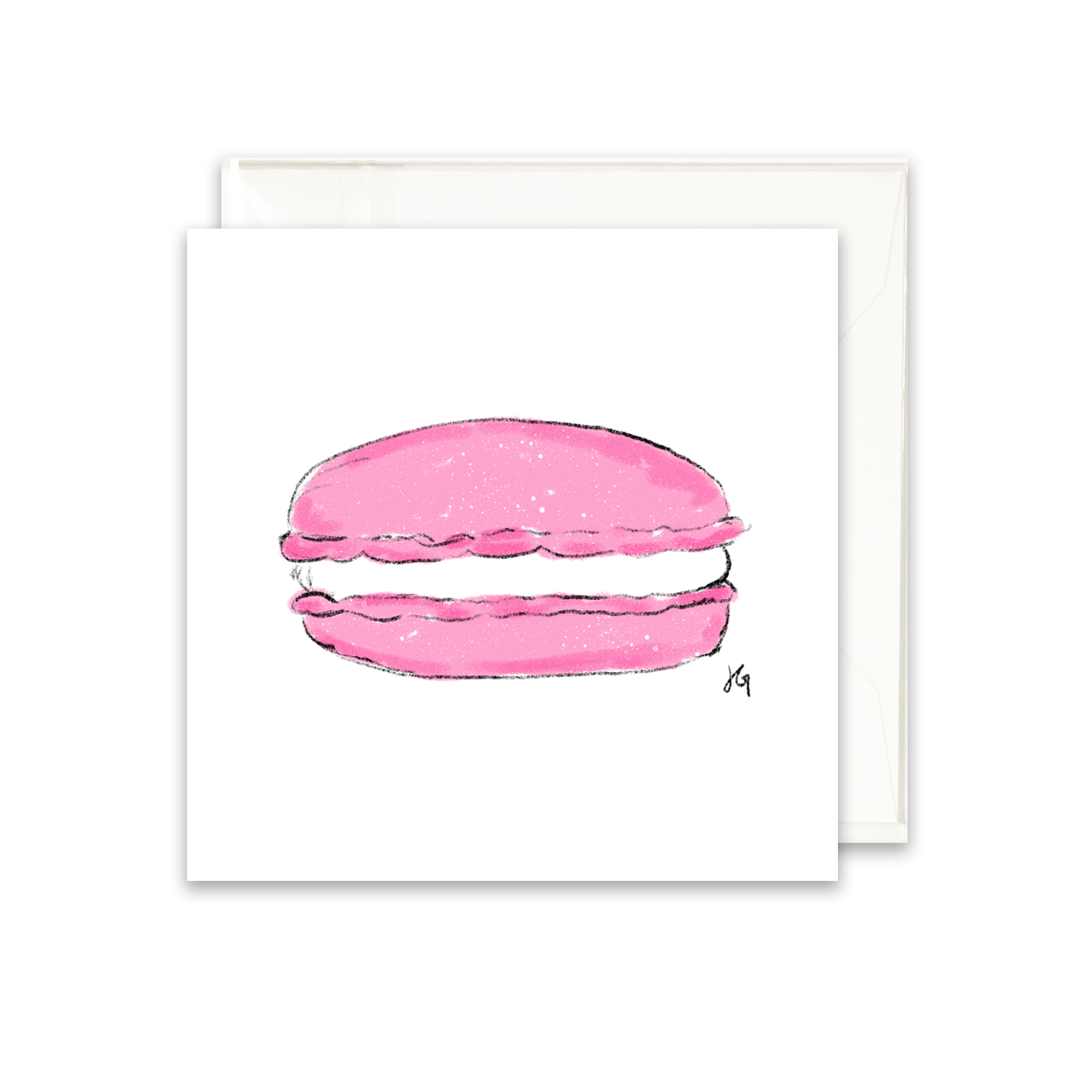 single enclosure card that has a pink macaron on the front. Blank inside.