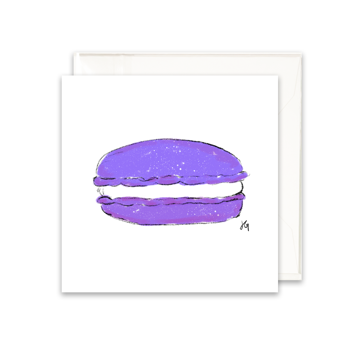 single enclosure card that has a purple macaron on the front. Blank inside.